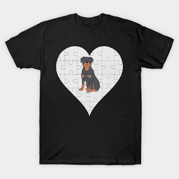 Rottweiler Heart Jigsaw Pieces Design - Gift for Rottweiler Lovers T-Shirt by HarrietsDogGifts